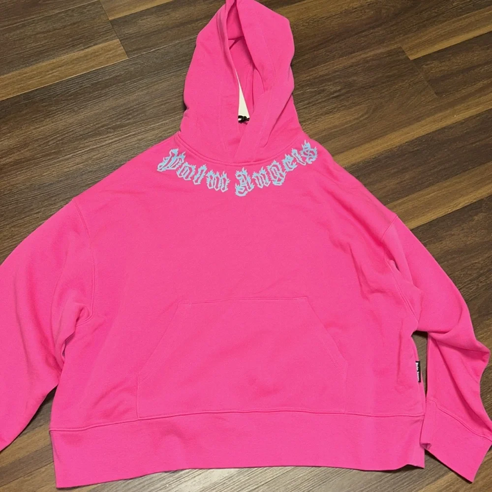 Palm Angels Heavyweight Unisex Neck Logo Kangaroo Pocket Hoodie NWT - Picture 2 of 9